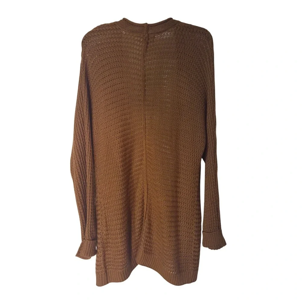 PINQUE Design Studio Women Open Front Knit Cardigan Sweater Brown Size L Crochet